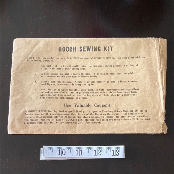 Gooch’s Best Other - Vintage Gooch Feed Sewing Kit Envelope & Tape Measure!